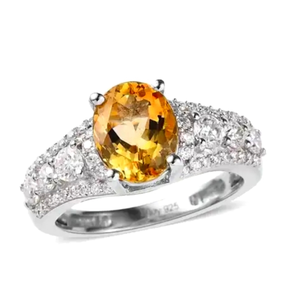 Brazilian Heliodor and Moissanite Ring Size 7 in Platinum Over Sterling Silver